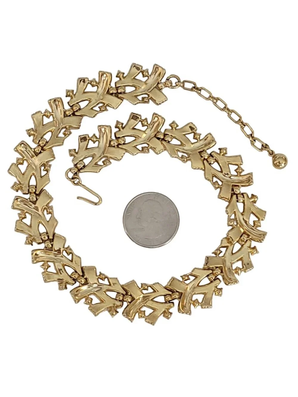 Trifari Alfred Philippe Gold Tone Clear Rhinestone Necklace 16”, Signed K301